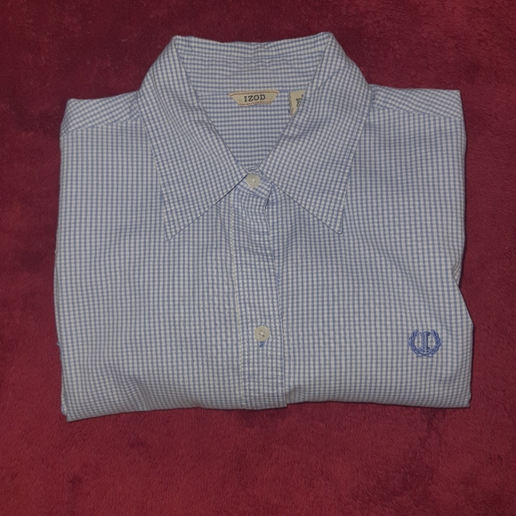 Izod Women's Checkered Blue Long Sleeve Casual Shirt Petite Small - Picture 9 of 10